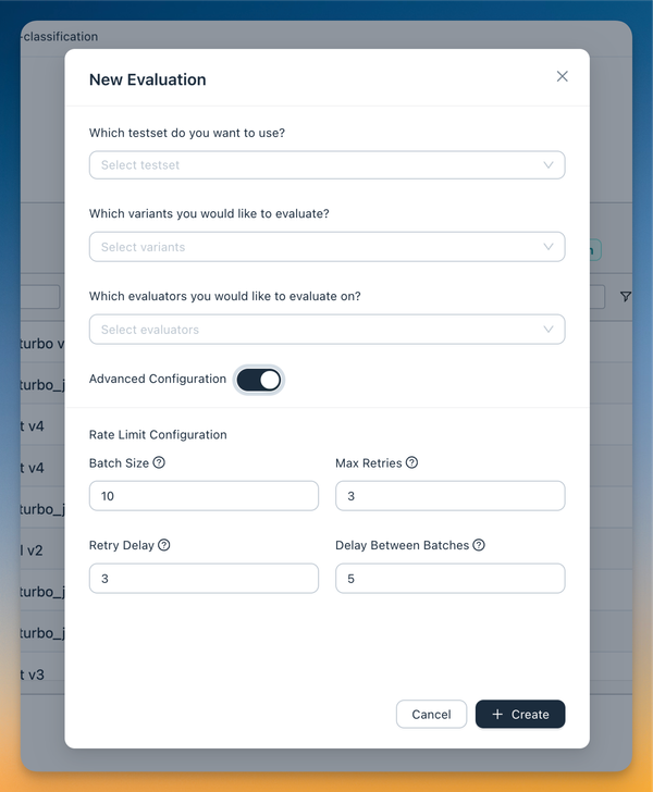 New evaluation modal